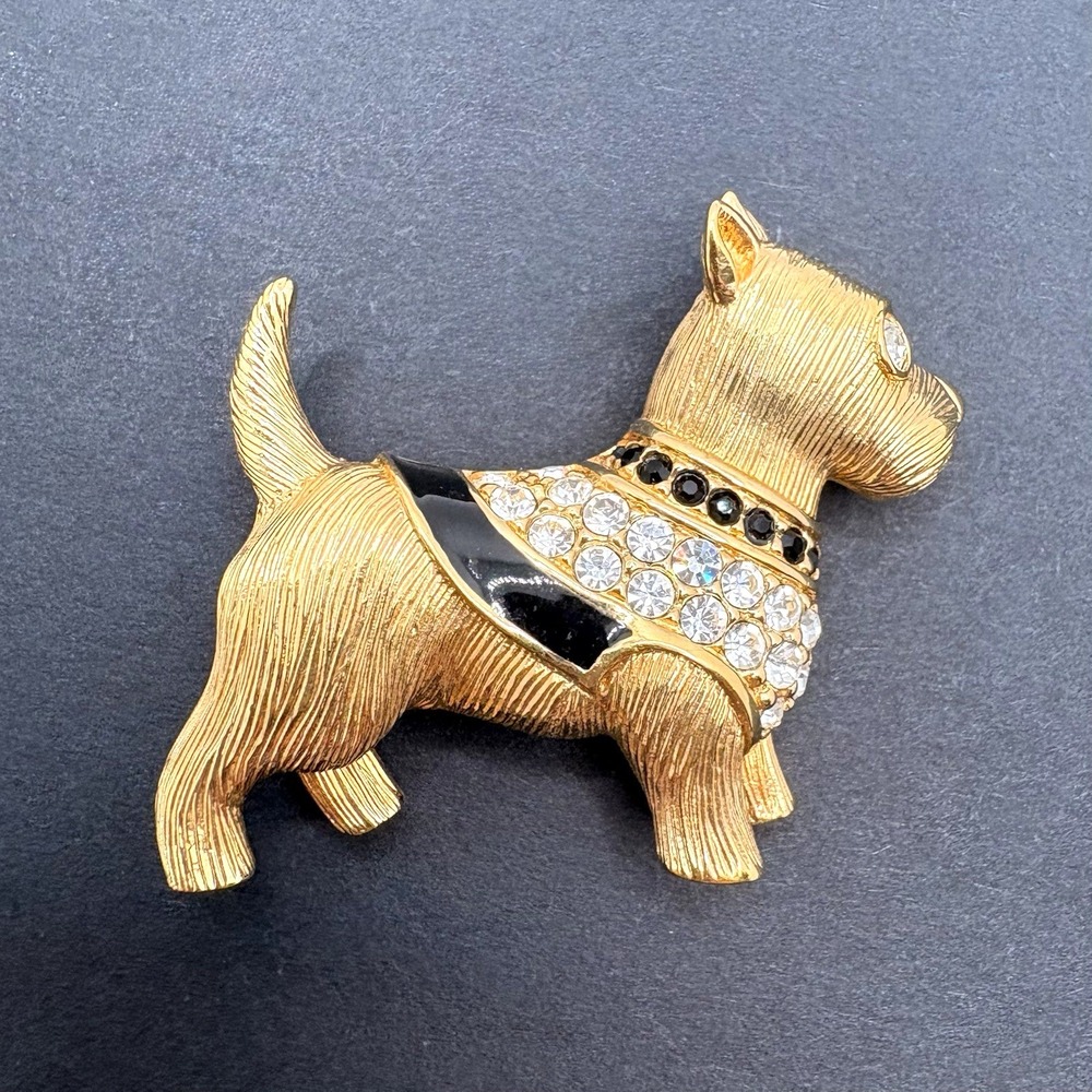 Vintage Swarovski Scottie Dog Terrier Enamel Crystal Brooch Swan Signed‎